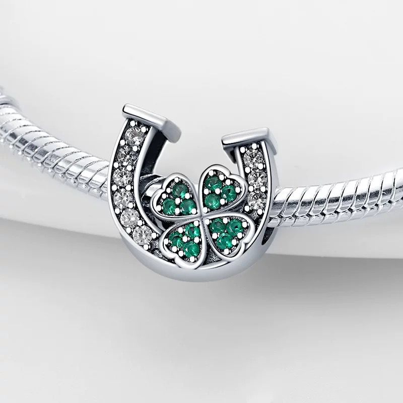 Lucky Horseshoe & Clover CZ Bead Charm