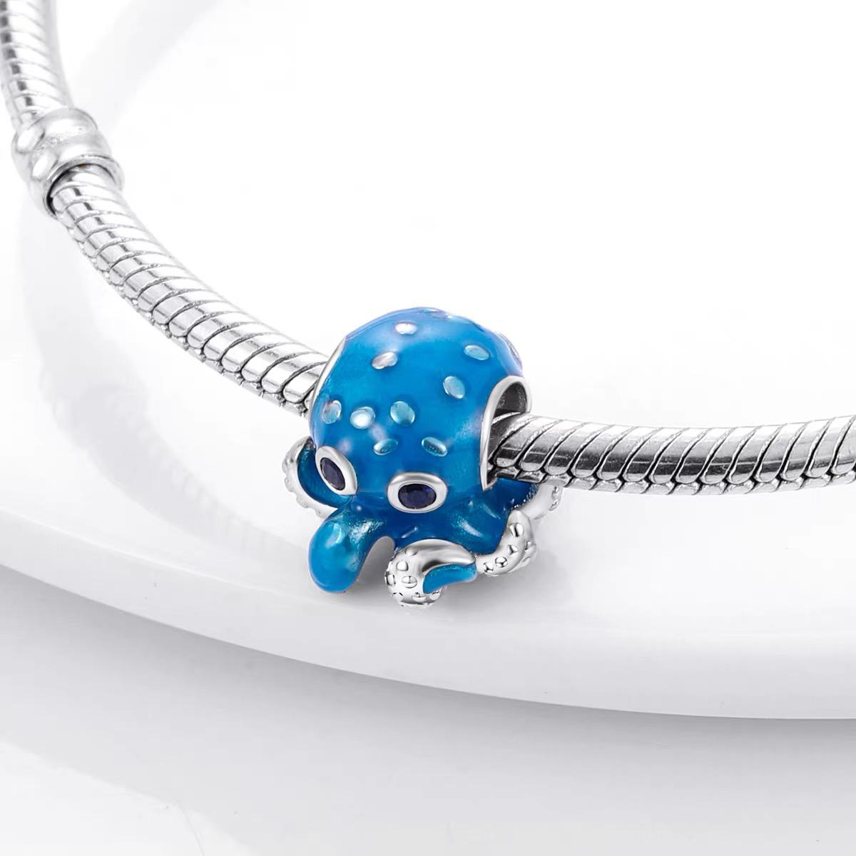 Blue Octopus CZ Eyes Bead Charm