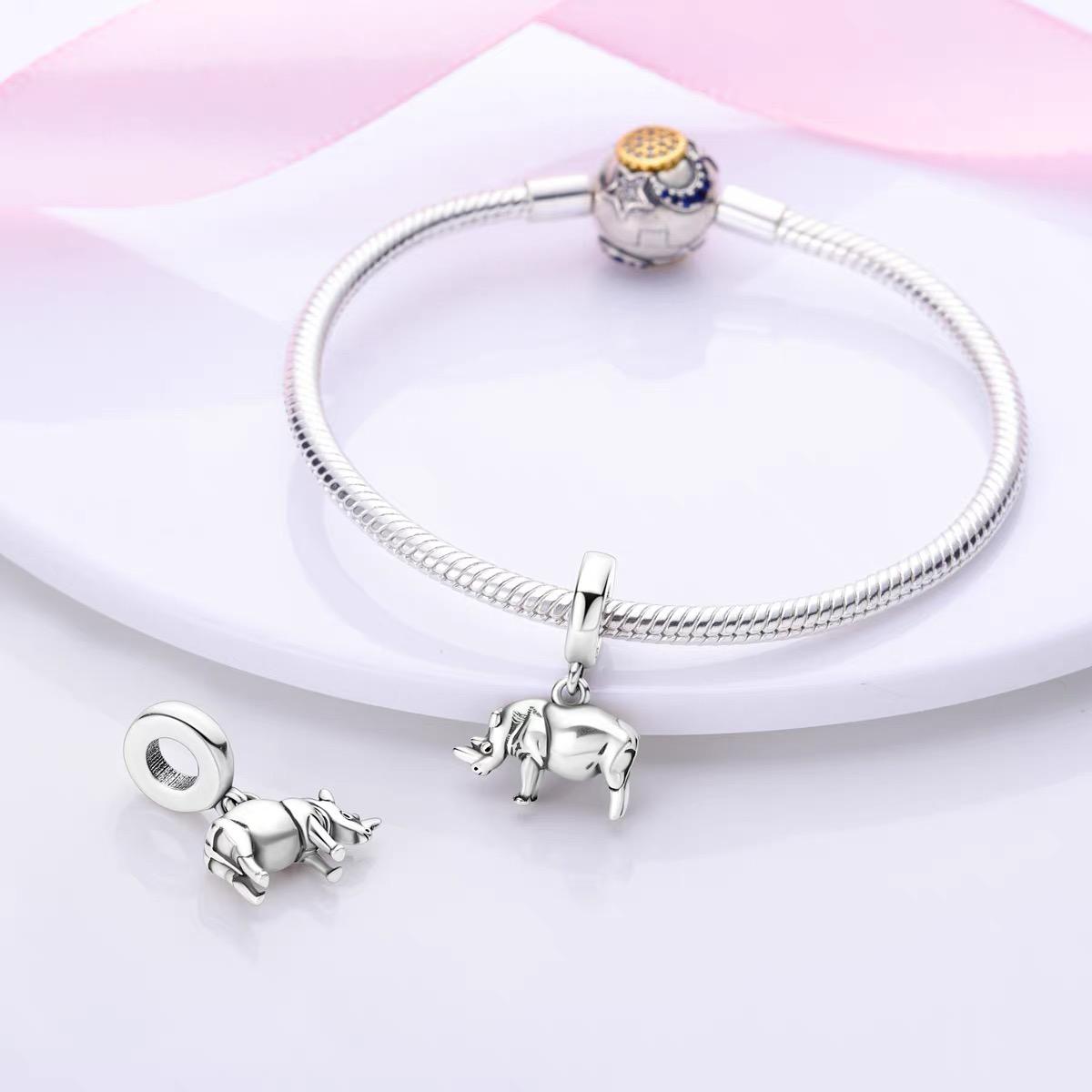 Sculpted Rhinoceros Silver Dangle Charm