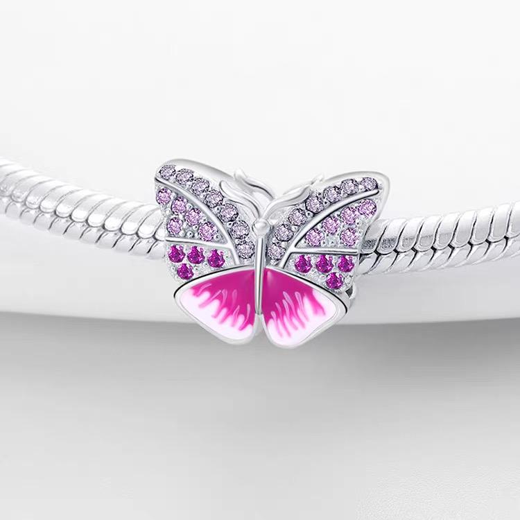Pink Butterfly Pavé CZ Bead Charm