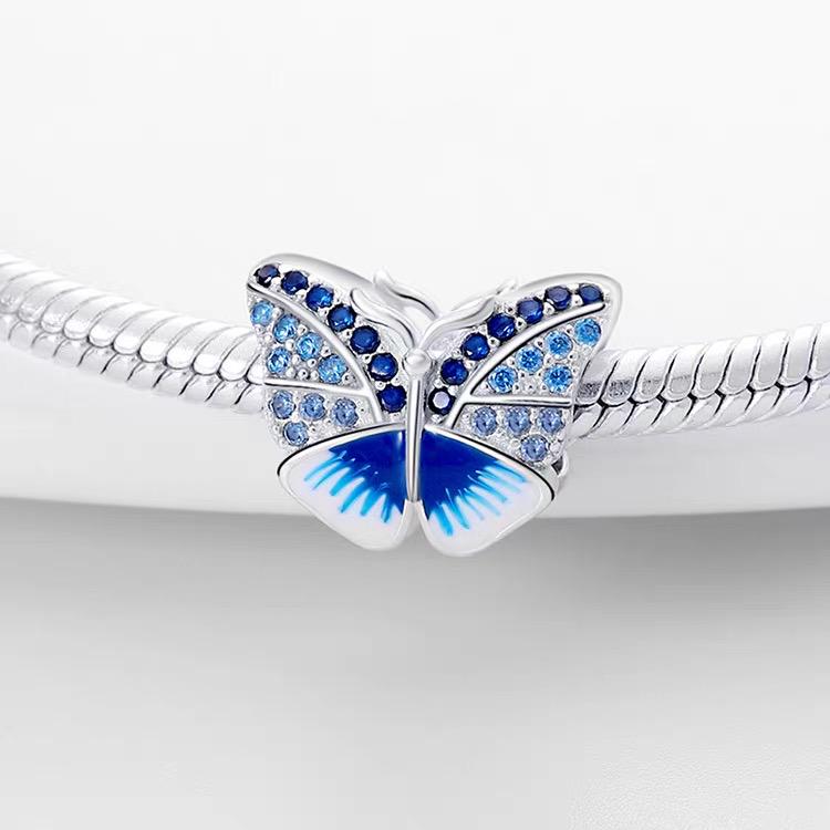 Blue Butterfly Pavé CZ Bead Charm