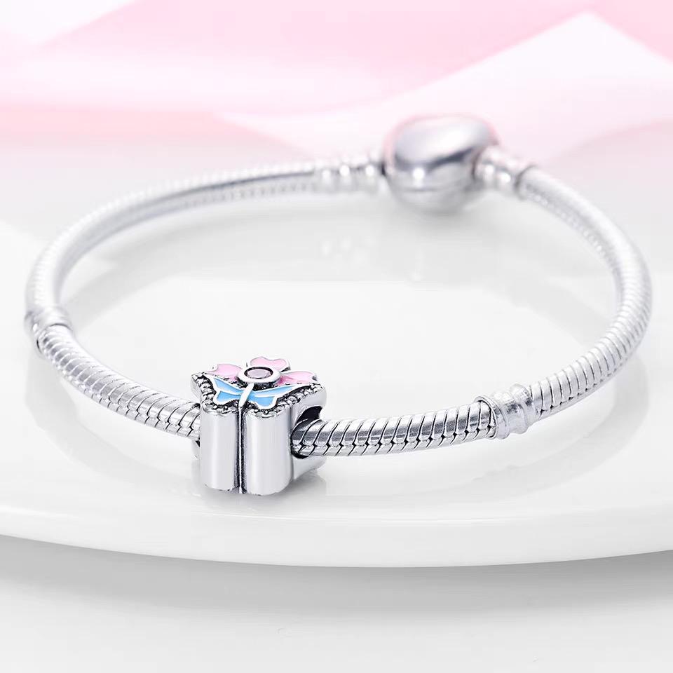 Pink Flower & Blue Butterfly Pavé CZ Clip Charm