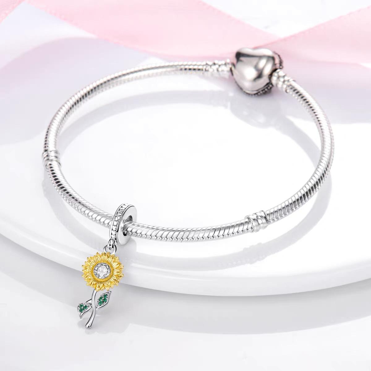 Golden Sunflower CZ Dangle Charm