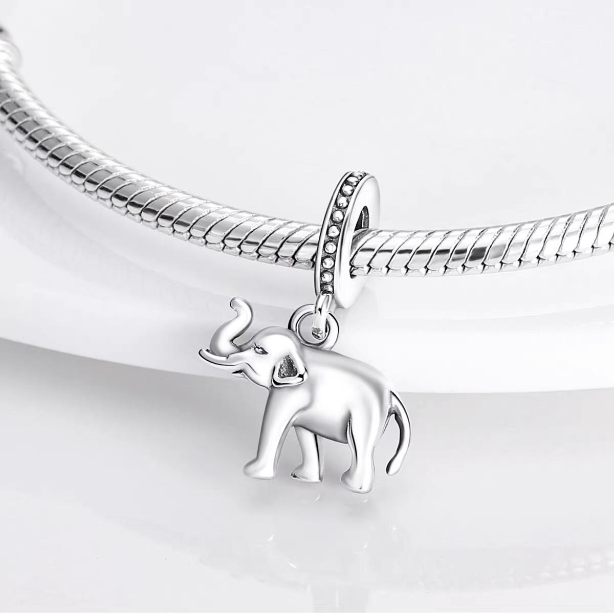Lucky Elephant Trunk Up Silver Dangle Charm