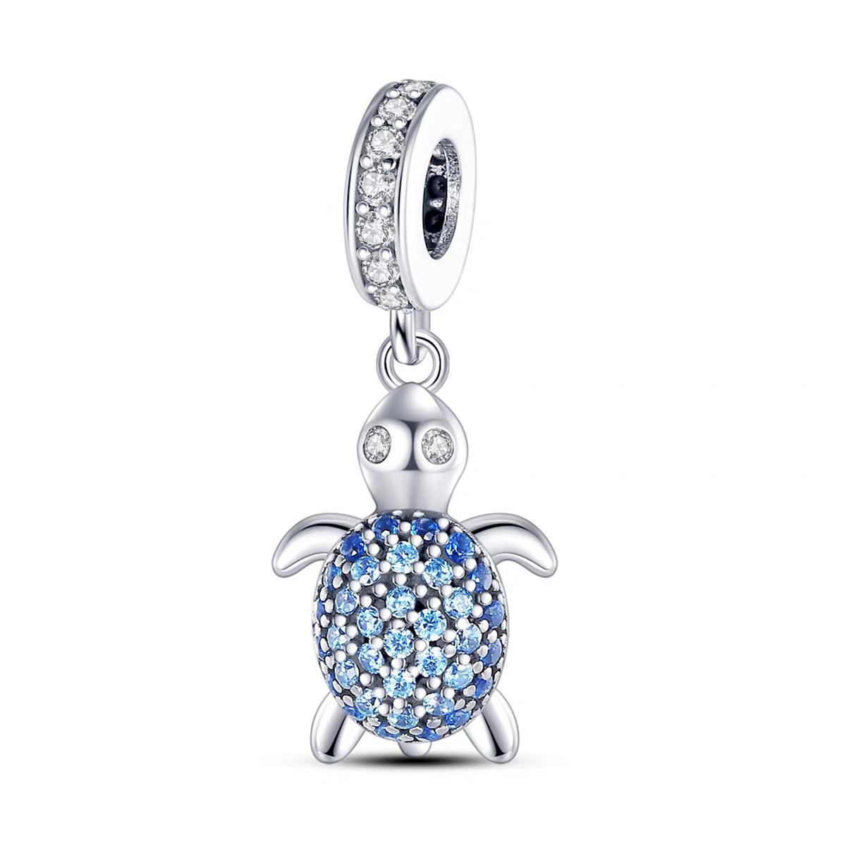Ocean Sea Turtle Pavé Blue CZ Dangle Charm