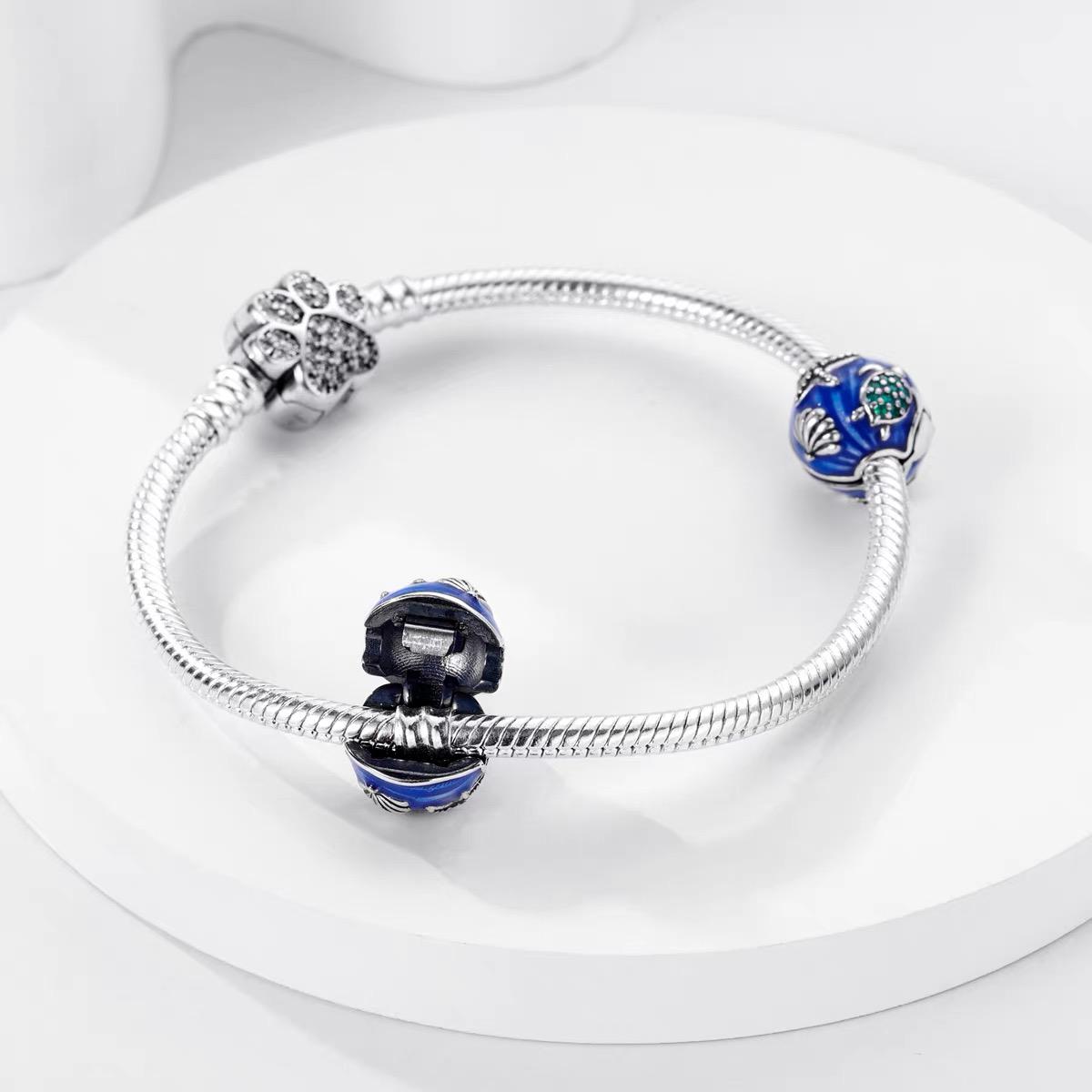Ocean World Blue Enamel Turtle Starfish Shell CZ Bead Charm