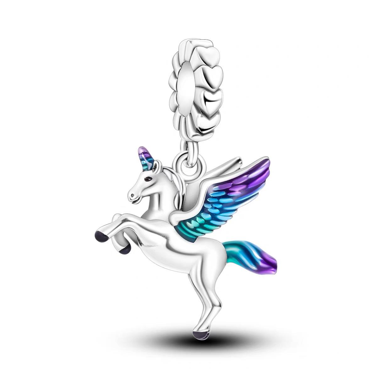 Unicorn Pegasus Rainbow Enamel Dangle Charm