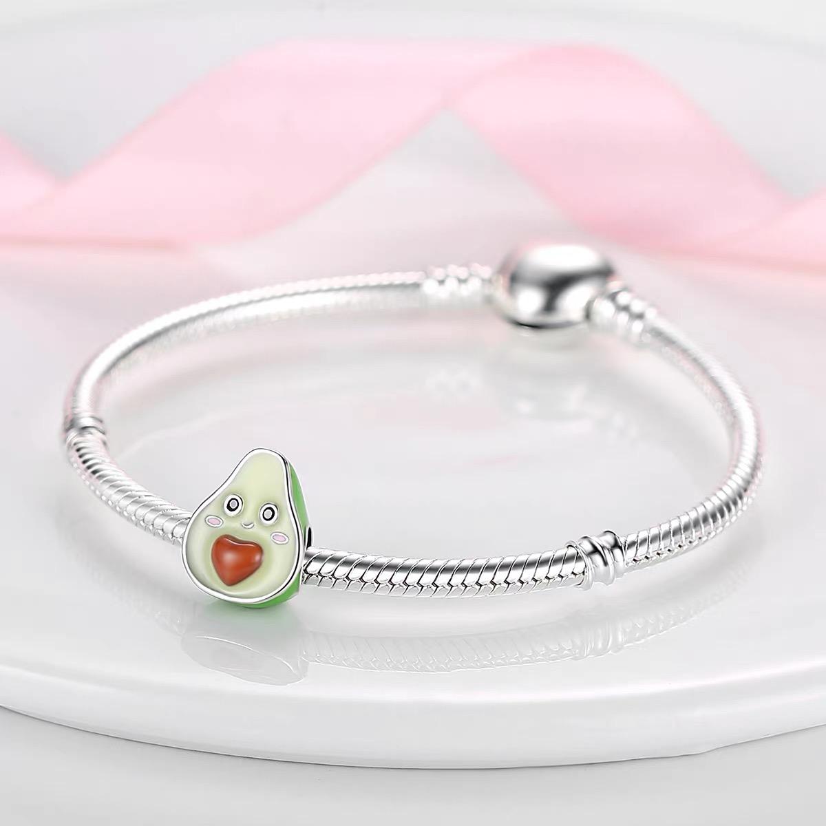 Happy Avocado Heart Enamel Bead Charm