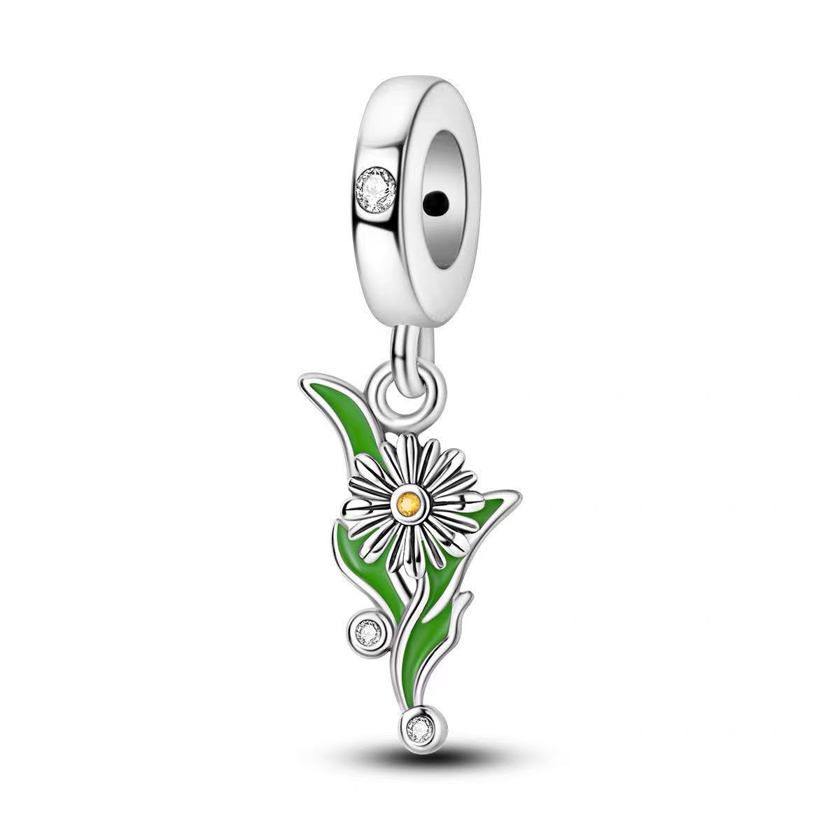 Daisy & Green Leaf Dangle Charm