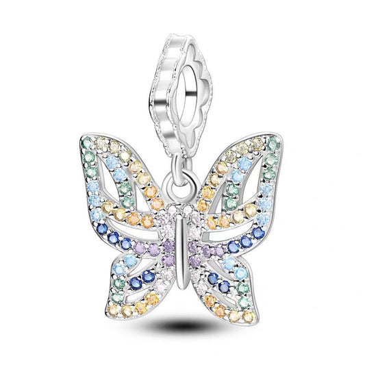 Rainbow Pavé Butterfly Dangle Charm