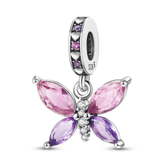 Pink & Purple Marquise Crystal Butterfly Dangle Charm