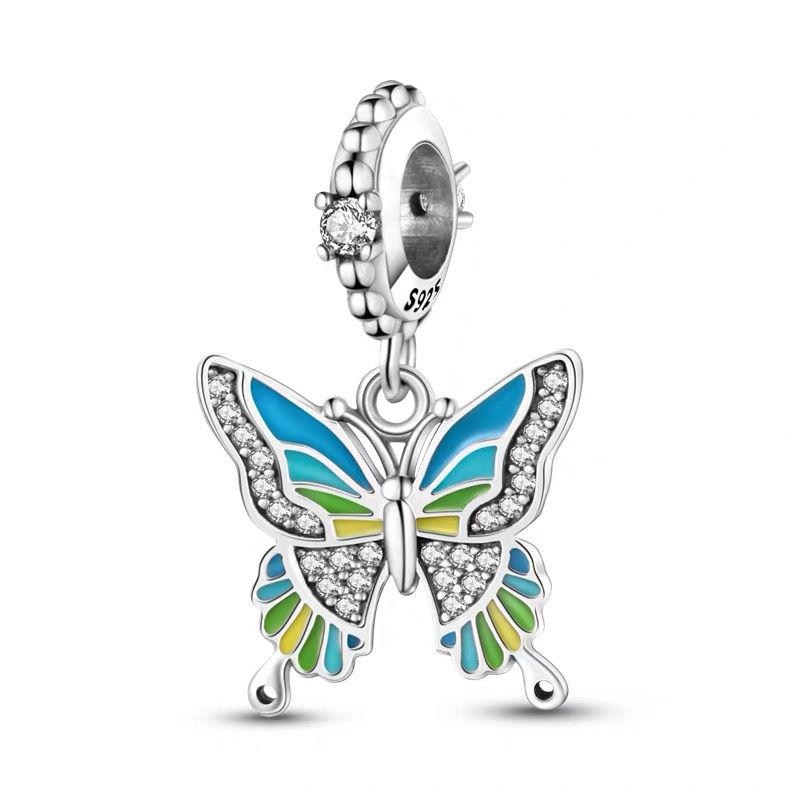 Tropical Teal & Green Enamel Butterfly Dangle Charm