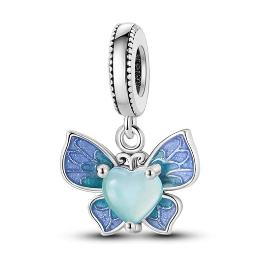Blue Heart Butterfly Dangle Charm
