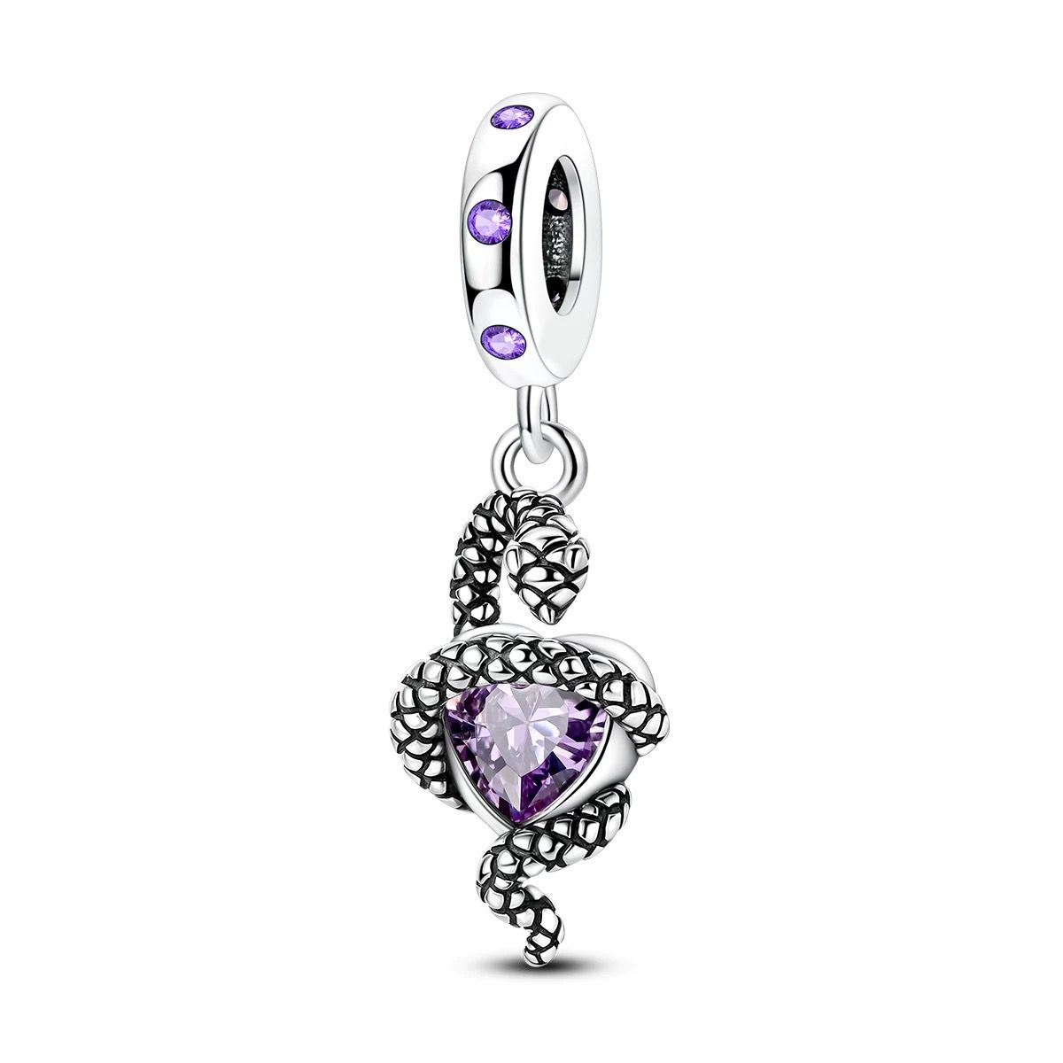 Serpent & Amethyst Heart Dangle Charm