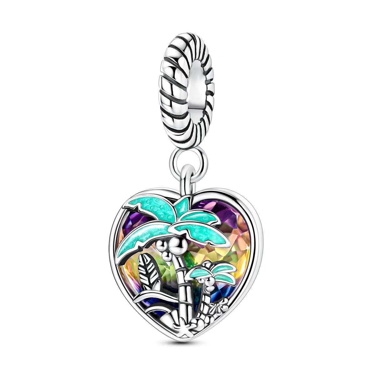 Tropical Palm Tree Heart Dangle Charm
