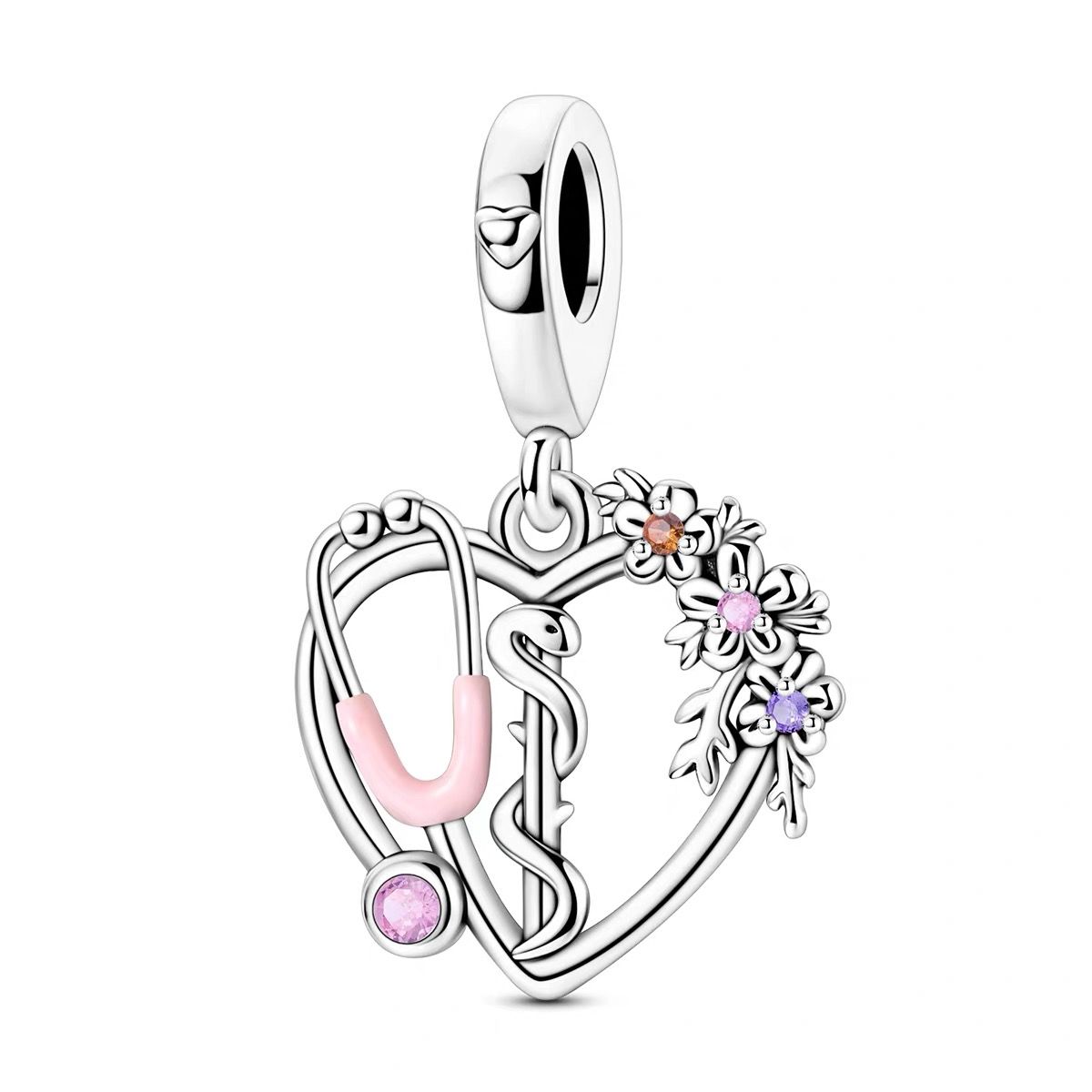Stethoscope & Wildflower Heart Dangle Charm