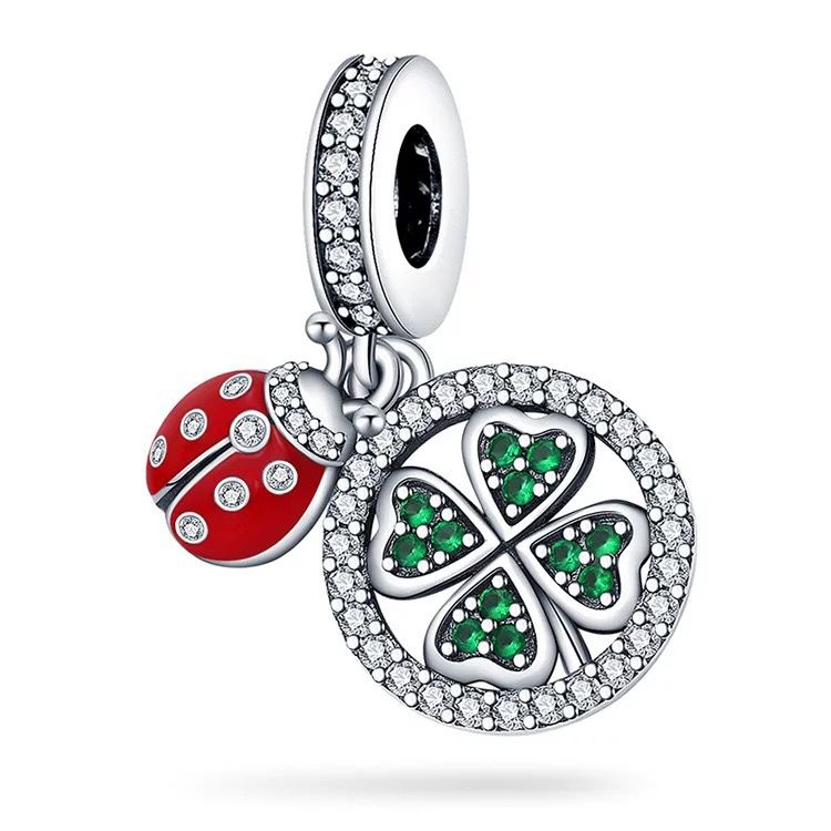 Ladybird & Four-Leaf Clover Dangle Charm