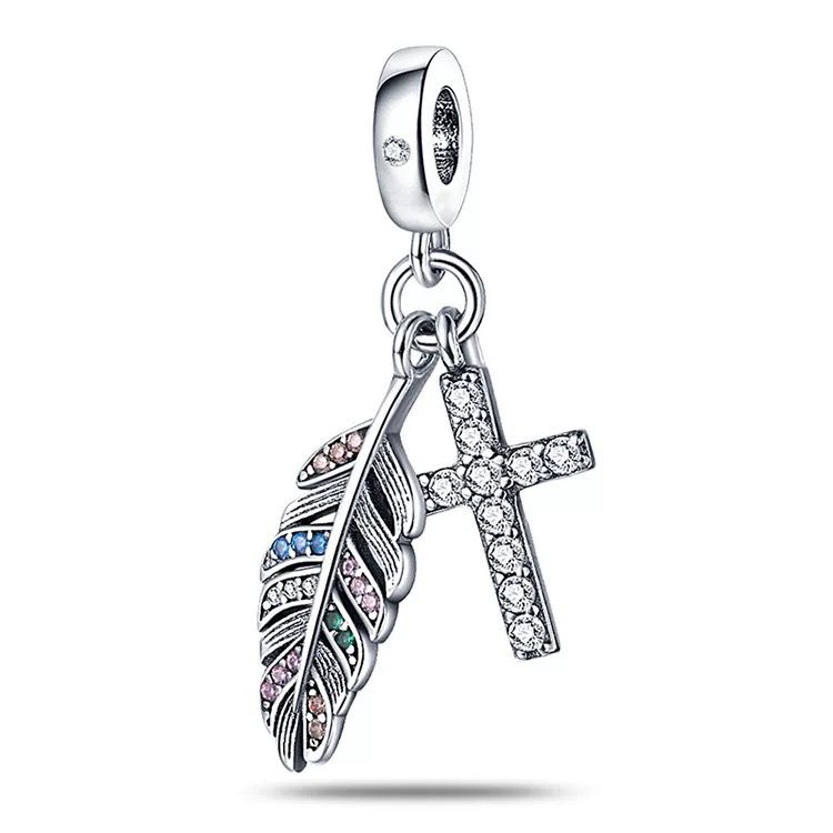 Multicolour Feather & Cross Dangle Charm