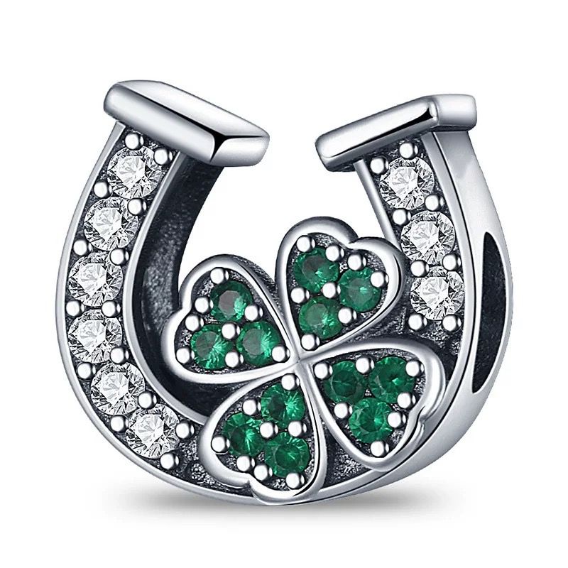 Lucky Horseshoe & Clover CZ Bead Charm