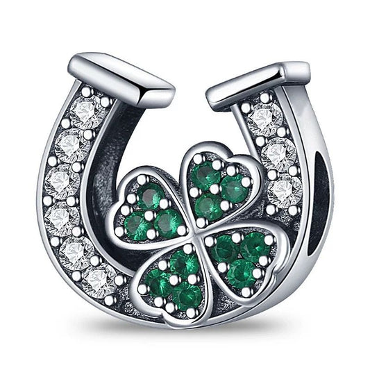 Lucky Horseshoe & Clover CZ Bead Charm