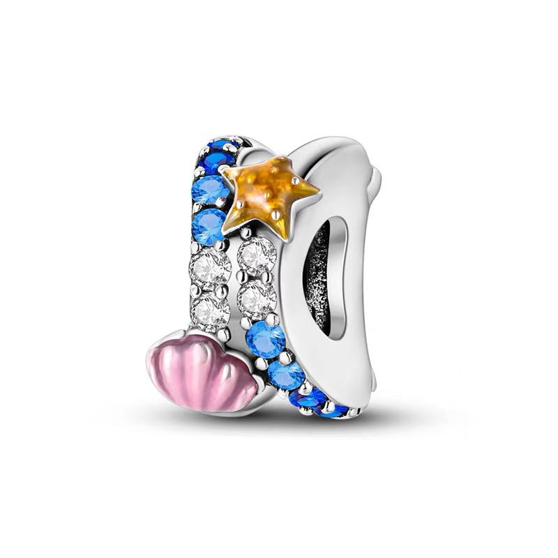 Ocean Wave Starfish & Shell CZ Bead Charm