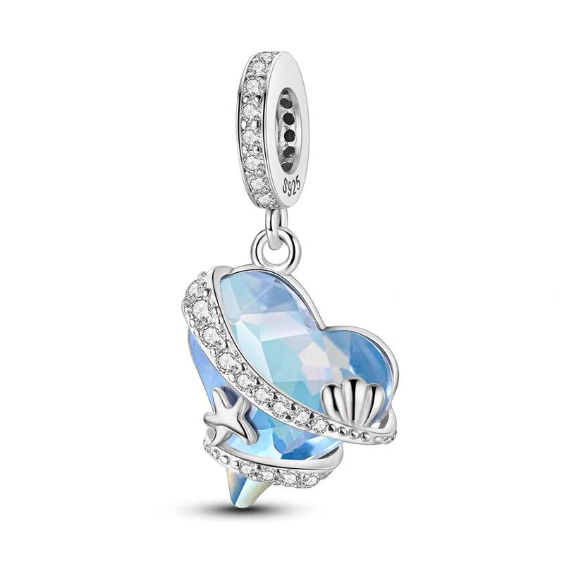 Aurora Blue Crystal Heart & Shell Dangle Charm