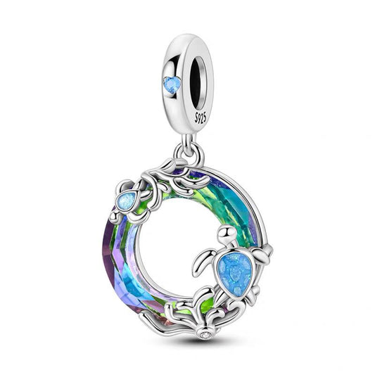 Aurora Crystal Sea Turtle Circle Dangle Charm