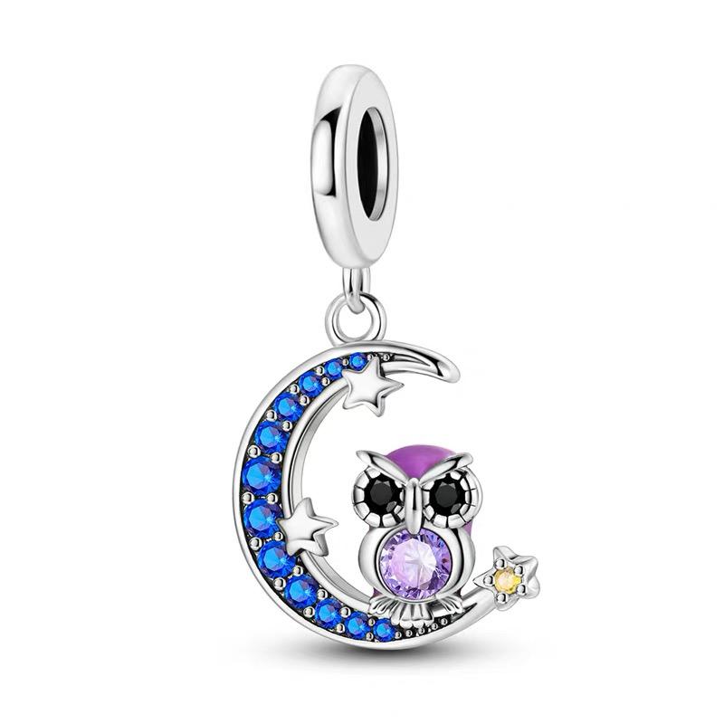 Owl on the Moon CZ Dangle Charm