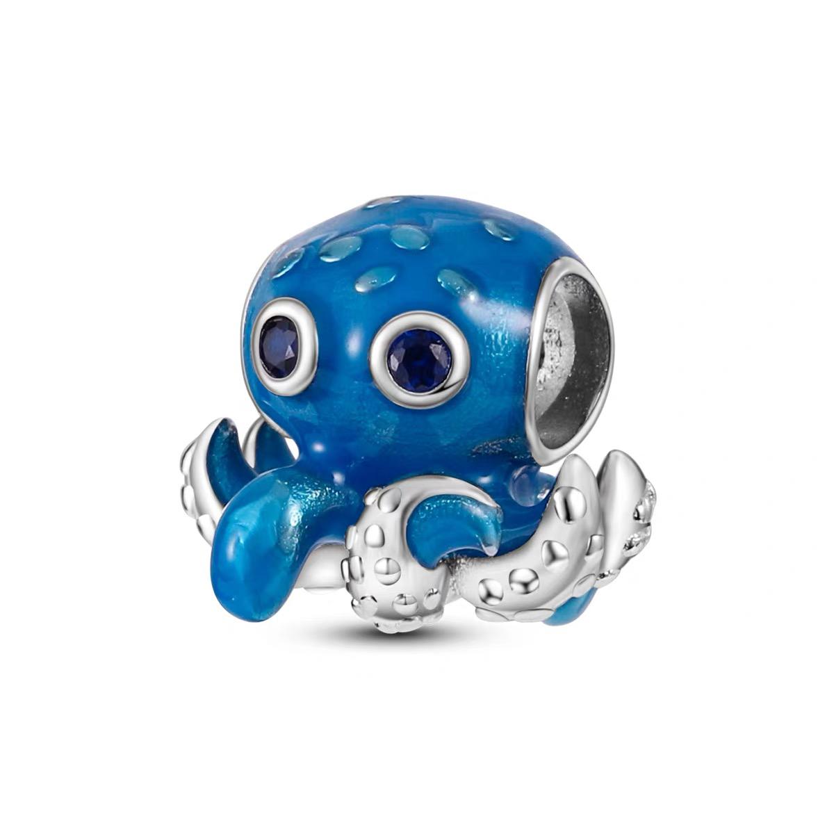 Blue Octopus CZ Eyes Bead Charm
