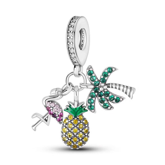 Flamingo, Pineapple & Palm Tree CZ Dangle Charm