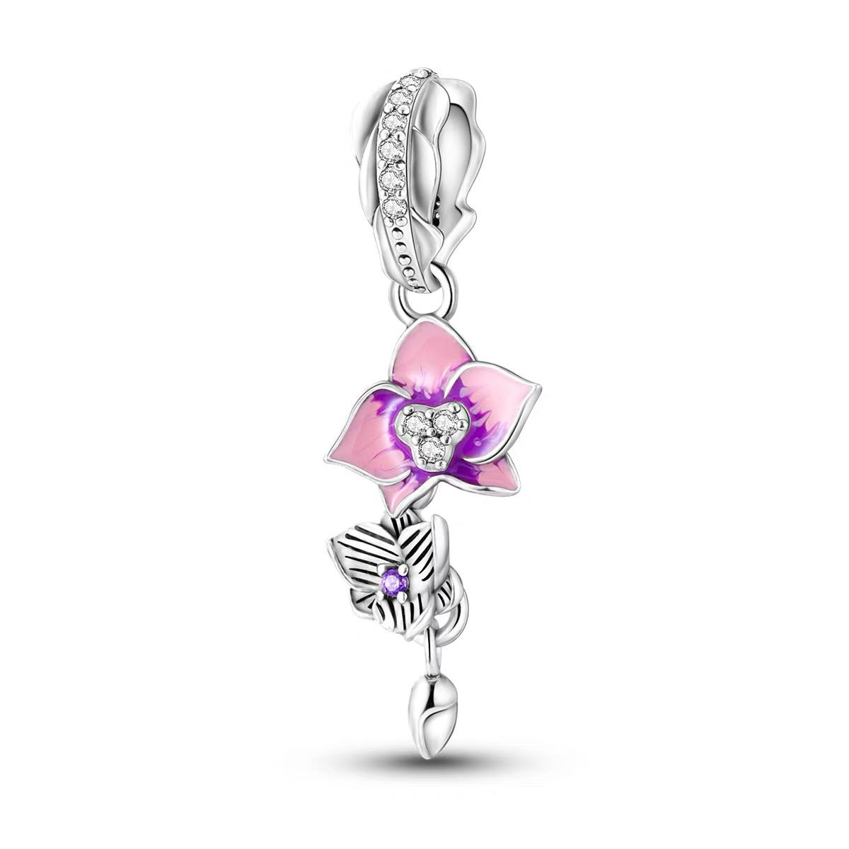 Pink Orchid Bloom Dangle Charm
