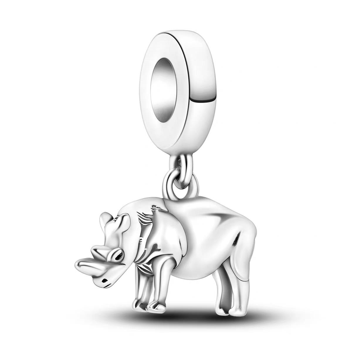 Sculpted Rhinoceros Silver Dangle Charm